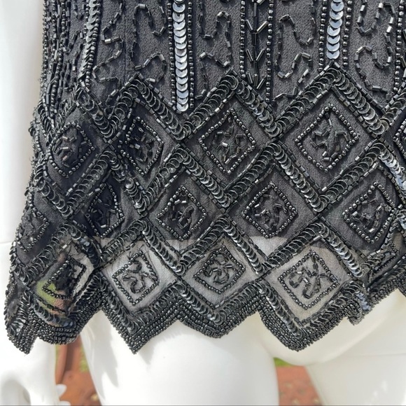 💋Papell Evening Black Beaded Sequined Luxury Camisole - Picture 13 of 15